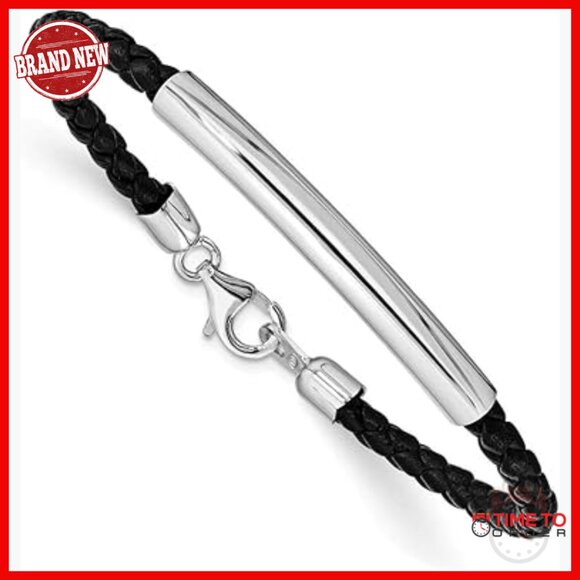 Sterling Silver Braided Leather Bracelet with Lobster Clasp 7